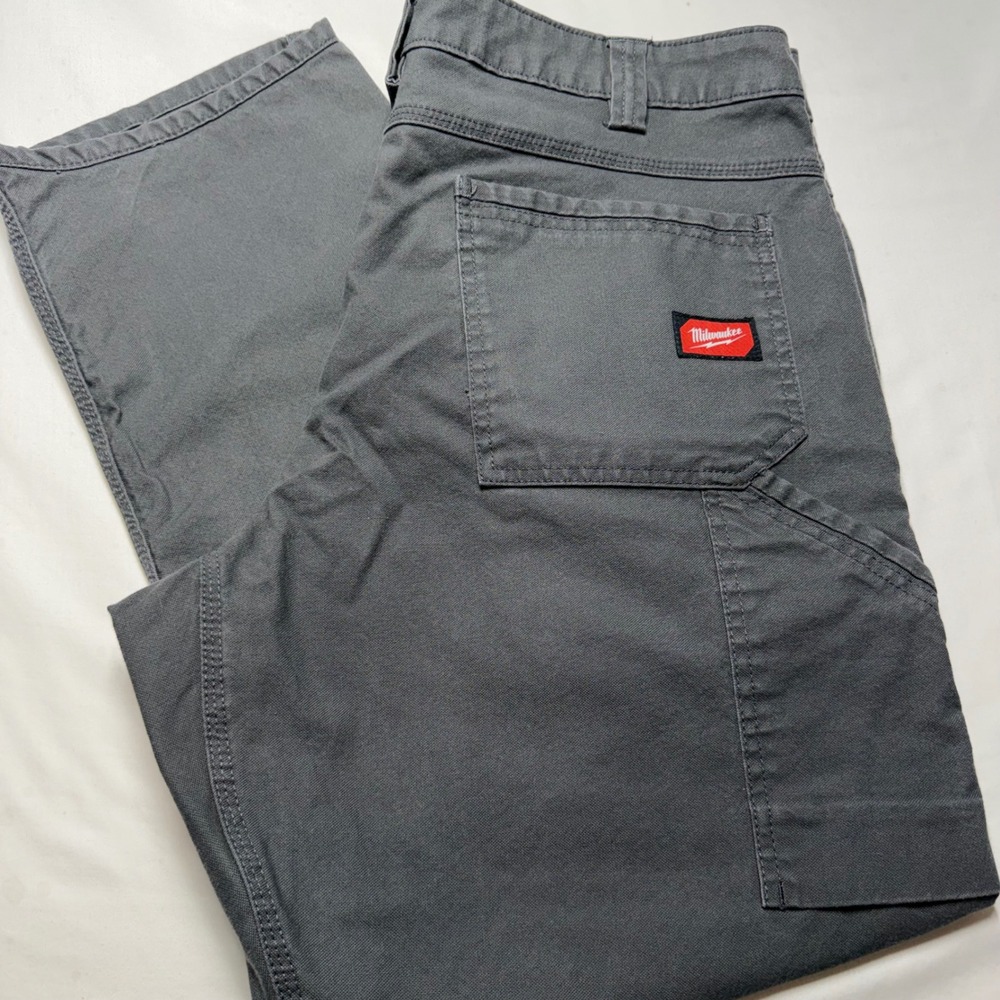 Milwaukee Mens Gray FreeFlex Canvas Work Pants Utility Carpenter 38x30 RN 150426
